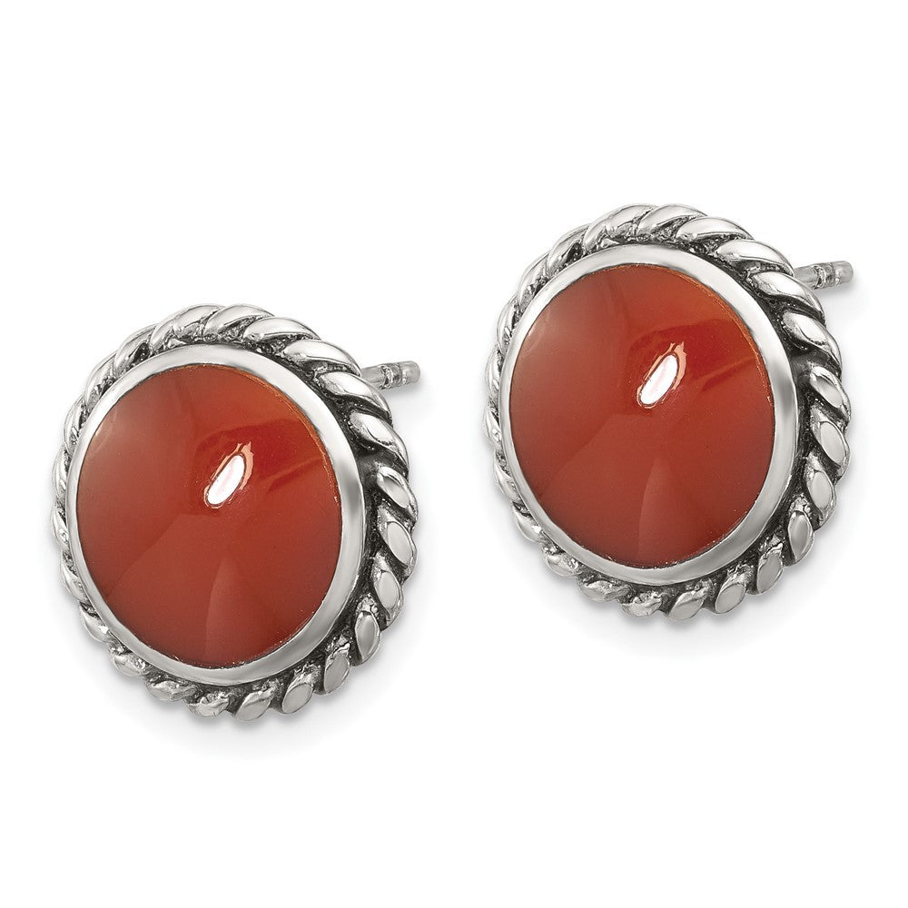 Sterling Silver Polished & Oxidized Twisted Edge Carnelian Earrings