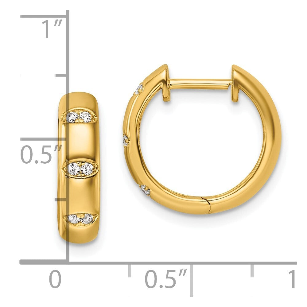 14k Yellow Gold Polished Diamond Fancy Huggie Hoop Earrings