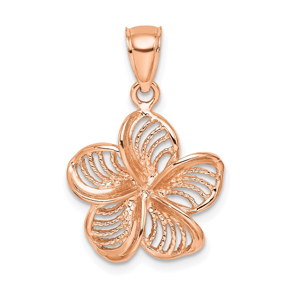 14k Rose Gold Beaded and Polished Plumeria Flower Charm Pendant for Women