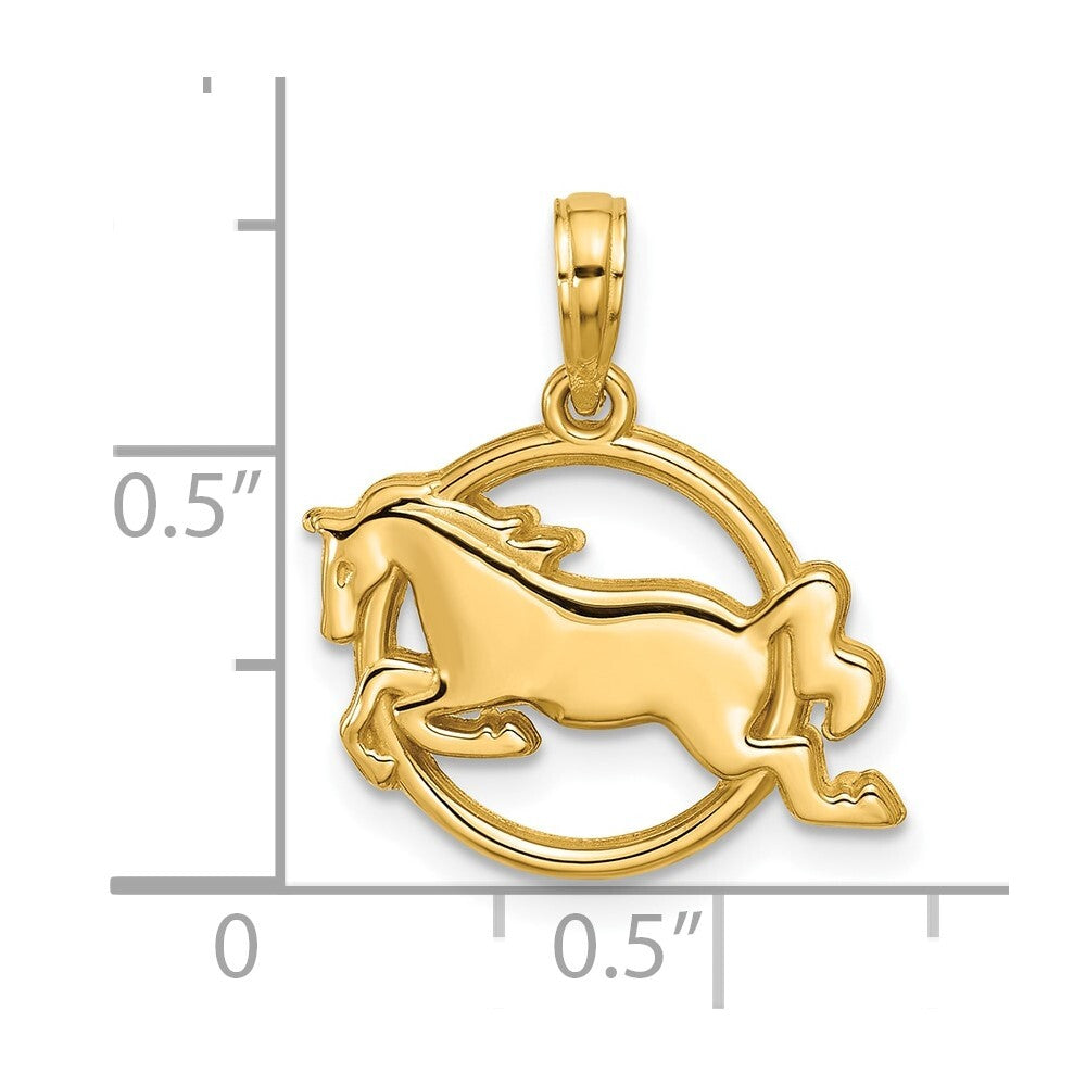 14k Yellow Gold Polished Mustang Pendant for Women