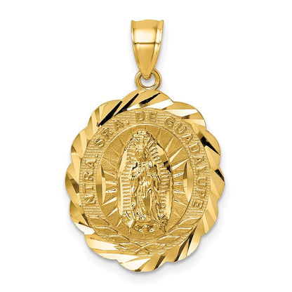 14k Yellow Gold Polished Diamond-cut Spanish Version Lady of Guadalupe Pendant