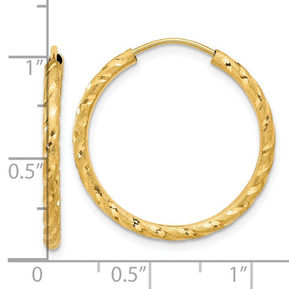 14k Yellow Gold Polished and Satin Diamond-Cut 2.00mm Endless Hoop Earrings