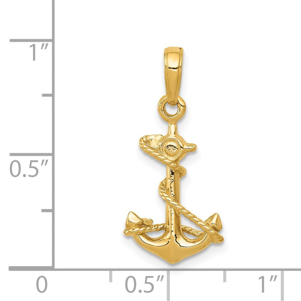 14k Yellow Gold 3-D Anchor with Rope Pendant for Women