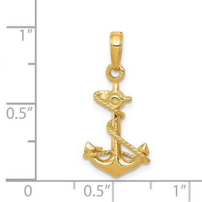 14k Yellow Gold 3-D Anchor with Rope Pendant for Women