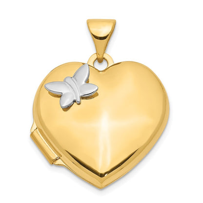 14k Two-tone Gold 18mm Butterfly Heart Locket Pendant for Women