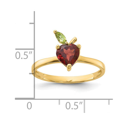 14K Yellow Gold Gold Garnet and Peridot Apple Ring