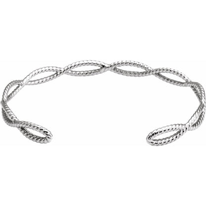 Sterling Silver Rope Cuff 6" Bracelet Gift for Women