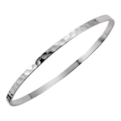 Sterling Silver 3.25 mm Hammered Bangle 8" Bracelet Gift for Women