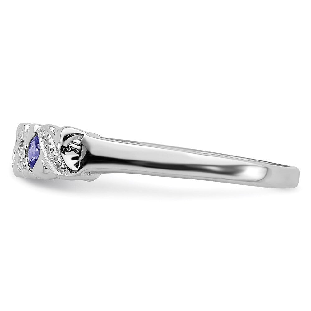 Sterling Silver Rhodium Tanzanite & Diamond Ring Size 8
