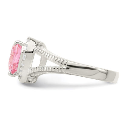Sterling Silver Pink Cubic Zirconia Heart Ring Size 8
