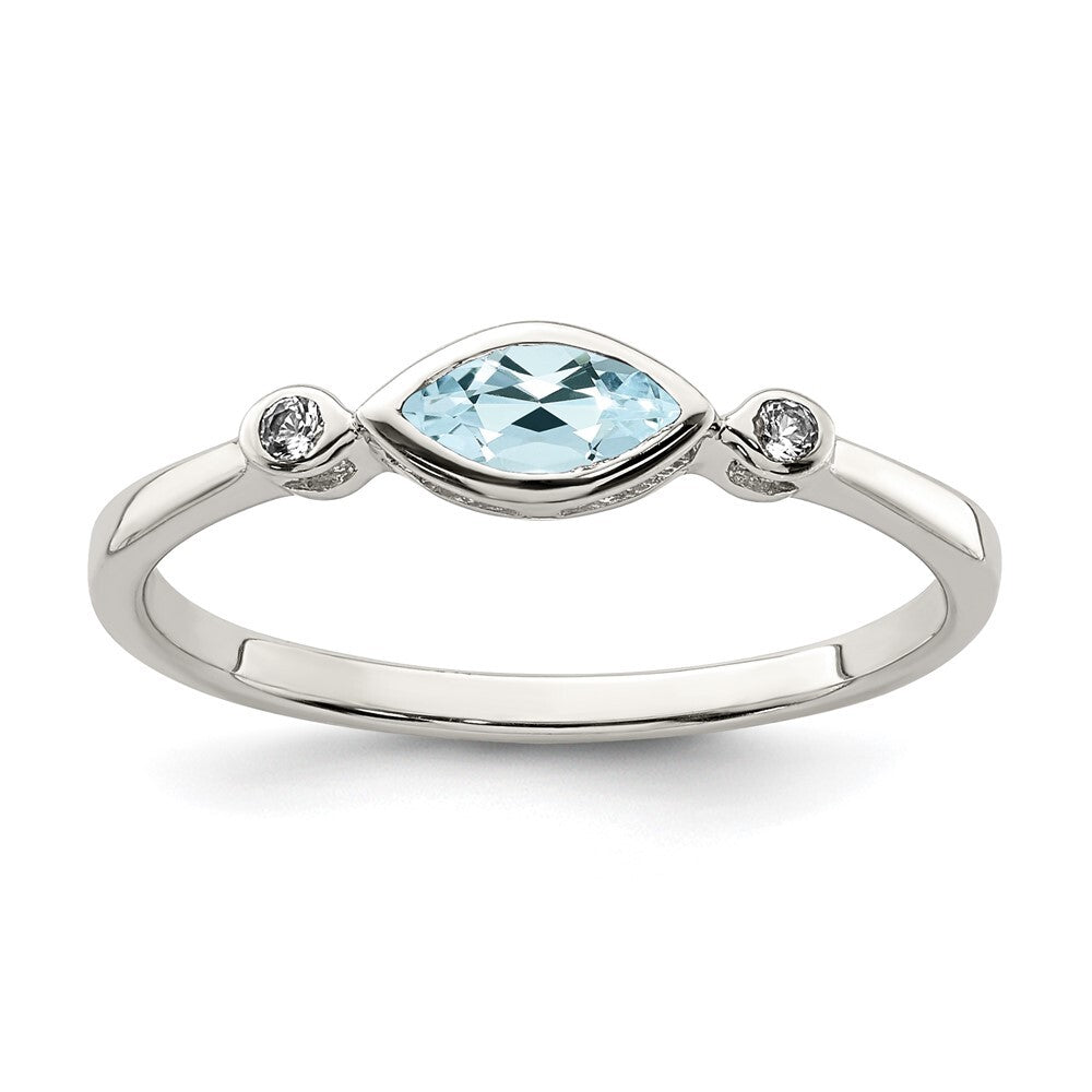 Sterling Silver Rhodium-plated Polished Aquamarine/White Topaz Ring Size 7