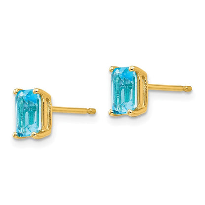 14k Yellow Gold 6x4mm Emerald Cut Blue Topaz Stud Earrings Gift for Women