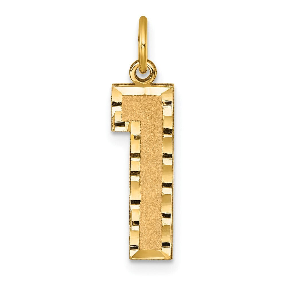 14k Yellow Gold Large Brushed Diamond-cut Number 1 Charm Pendant for Women