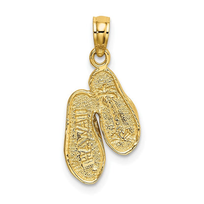 14k Yellow Gold Rhodium 3D HAWAII Double Flip-Flop Pendant