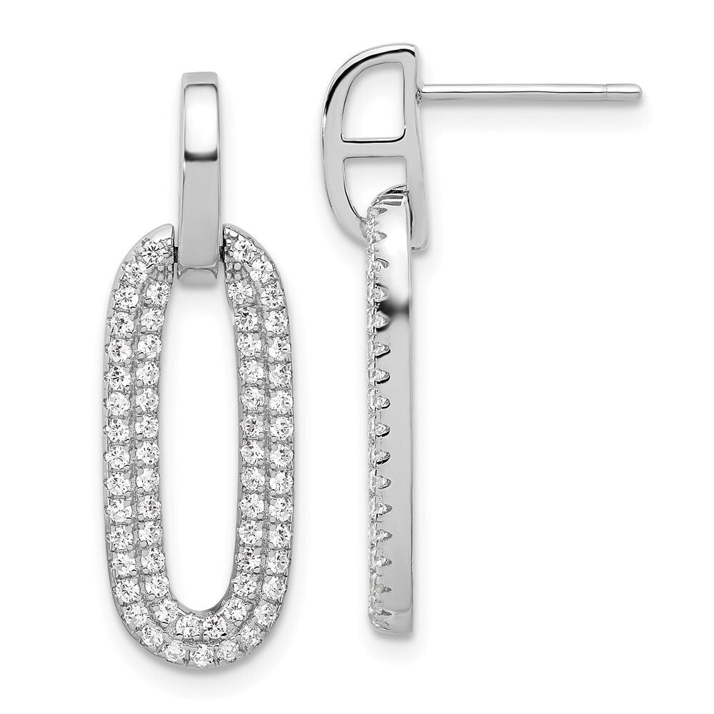 Sterling Silver Rhodium-plated Micro Pave Cubic Zirconia Post Dangle Earrings