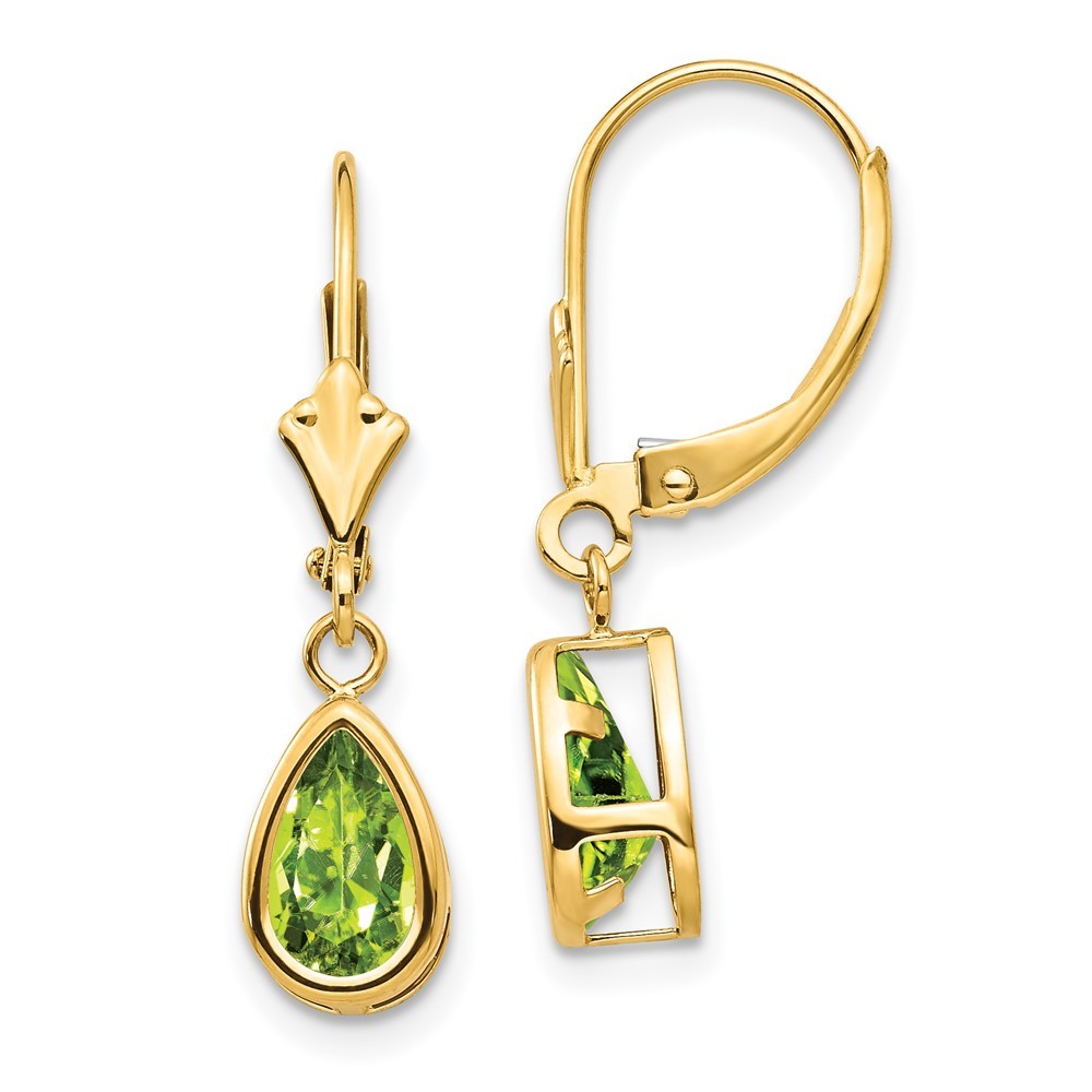 14k Yellow Gold 8x5mm Pear Peridot Drop Dangle Earrings