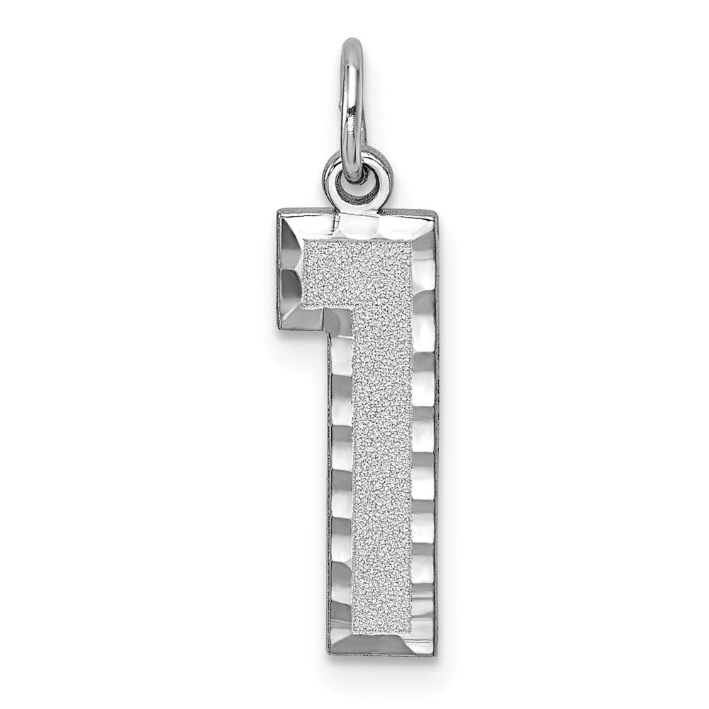 14k White Gold Large Brushed Diamond-cut Number 1 Charm