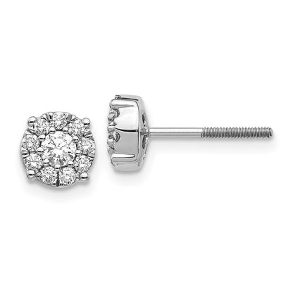 14k White Gold Cluster Diamond Screw Back Stud Earrings