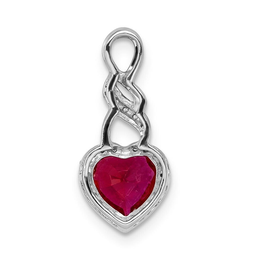 14k White Gold Diamond and .75 Ruby Heart Chain Slide Pendant for Women