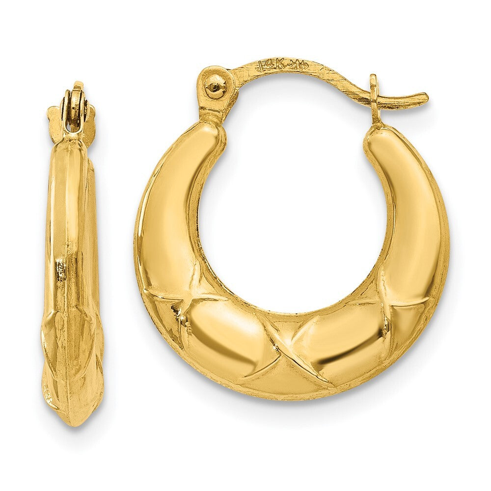 14k Yellow Gold Hollow X Hoop Earrings Gift for Women