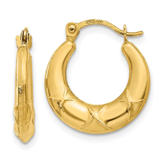 14k Yellow Gold Hollow X Hoop Earrings Gift for Women