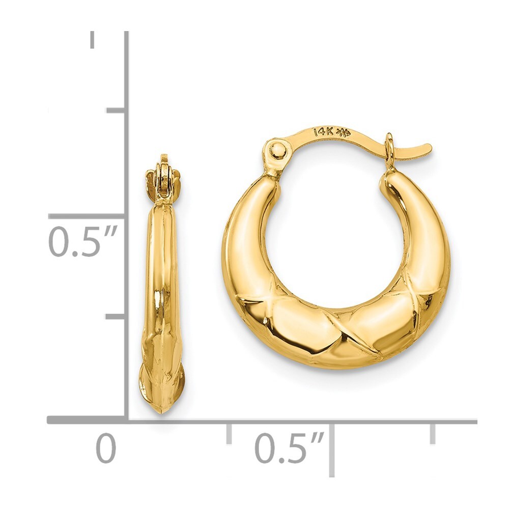 14k Yellow Gold Hollow X Hoop Earrings Gift for Women