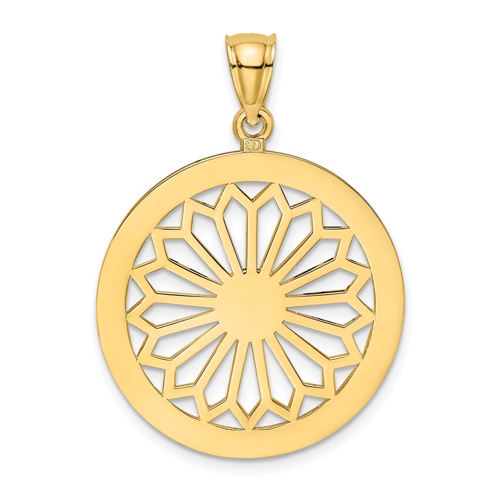 14k Yellow Gold Retro Daisy In Round Frame Charm Pendant for Women