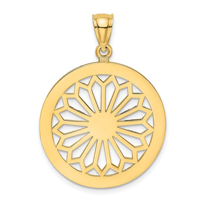 14k Yellow Gold Retro Daisy In Round Frame Charm Pendant for Women