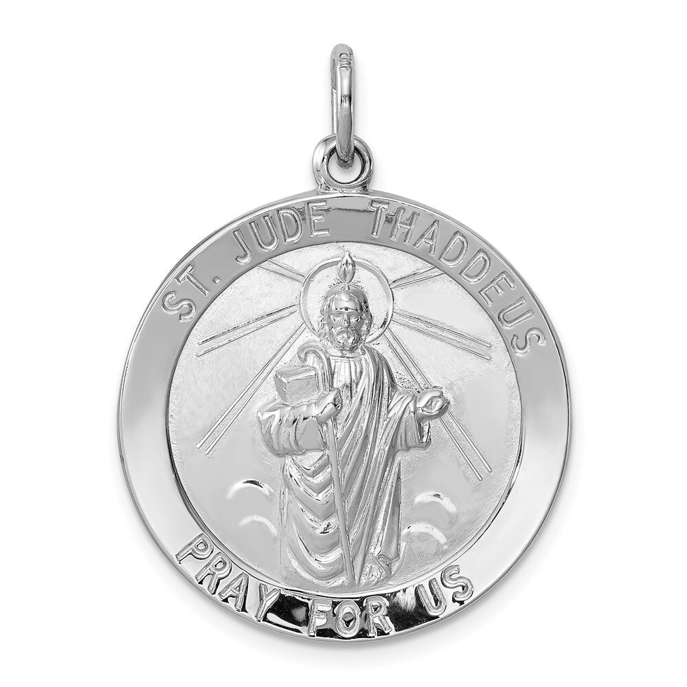 Sterling Silver Rhodium-plated Saint Jude Thaddeus Medal Pendant