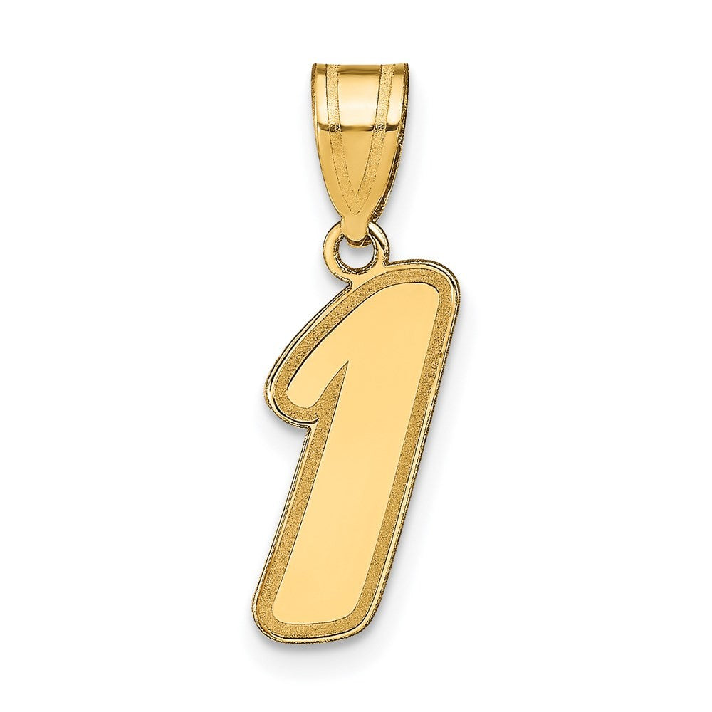 14k Yellow Gold Brushed Border Script  Number 1 Pendant