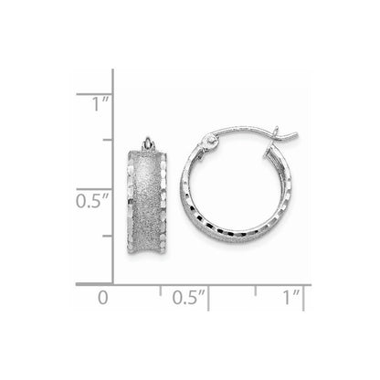 14K White Gold Diamond Cut Satin Hoop Earrings Gift for Women