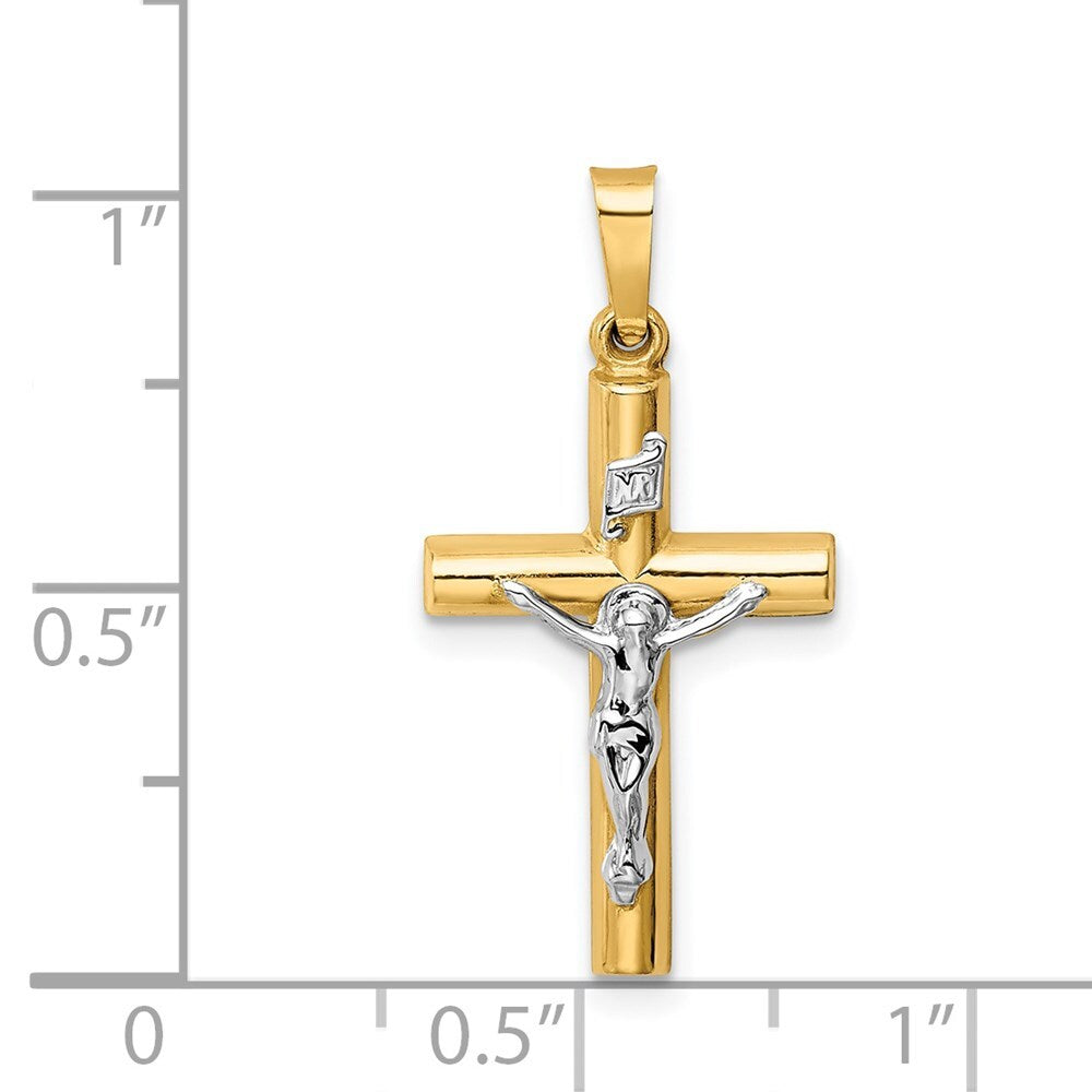 14k Two-tone Gold INRI Crucifix Pendant for Women