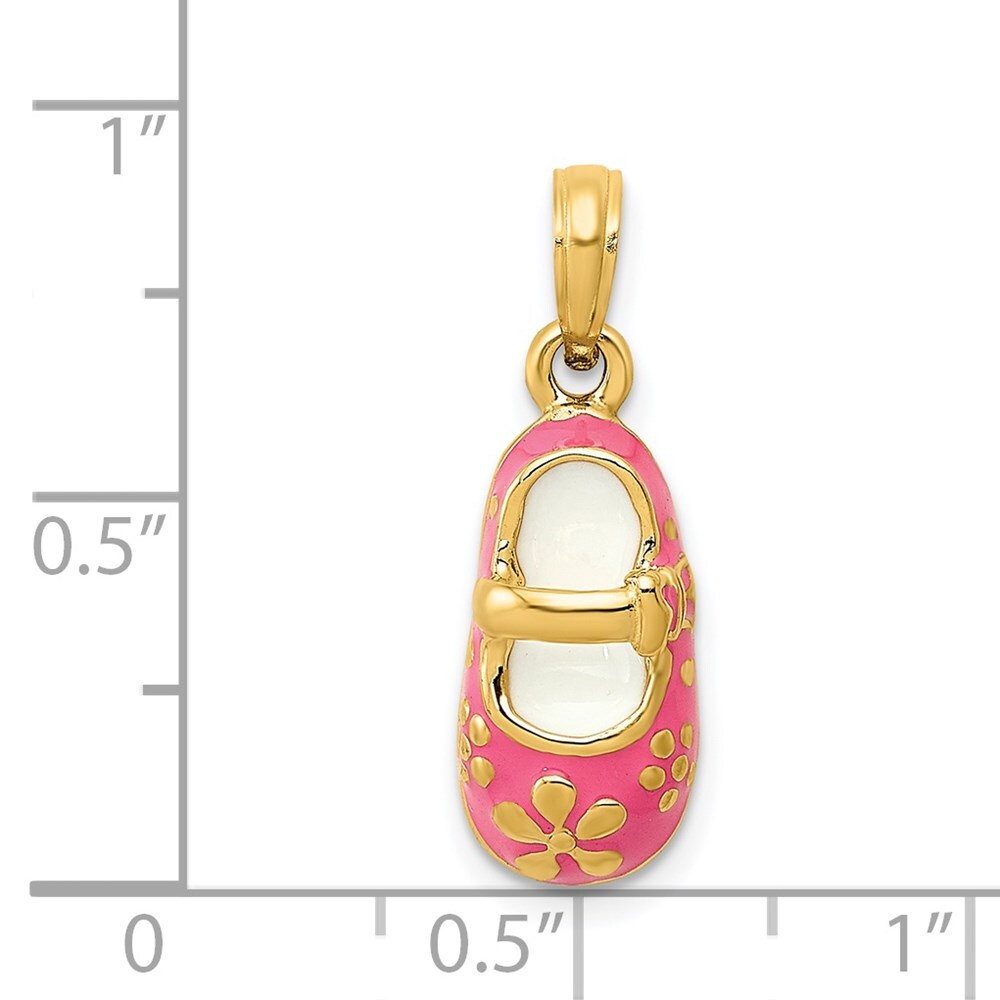 14k Yellow Gold Pink Enameled 3D Baby Shoe Pendant for Women