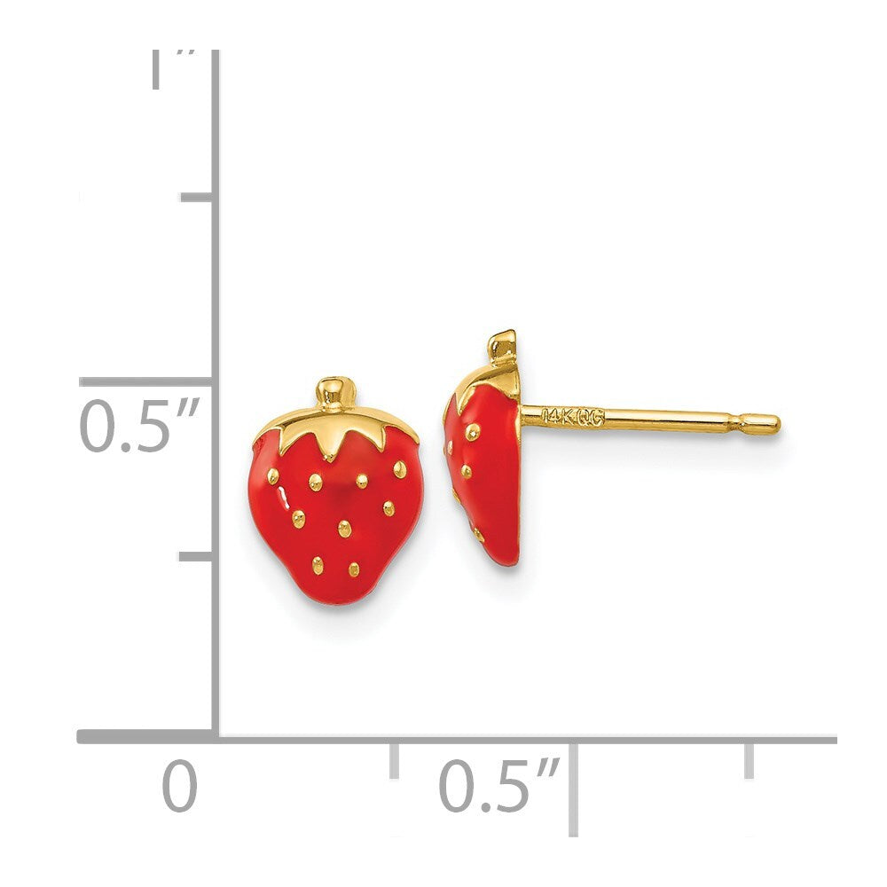 14k Yellow Gold Enameled Strawberry Stud Earrings Gift for Women