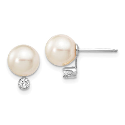 14k Gold 7-8mm Akoya Saltwater Cultured Pearl & .10 Carat Diamond Earrings