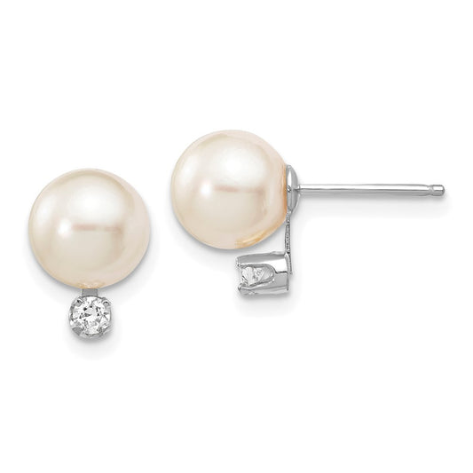 14k Gold 7-8mm Akoya Saltwater Cultured Pearl & .10 Carat Diamond Earrings