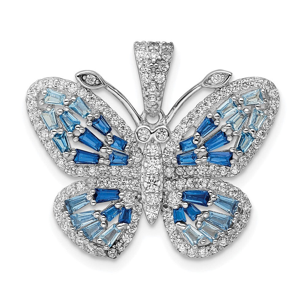 Sterling Silver Polished Blue & White Cubic Zirconia Butterfly Pendant
