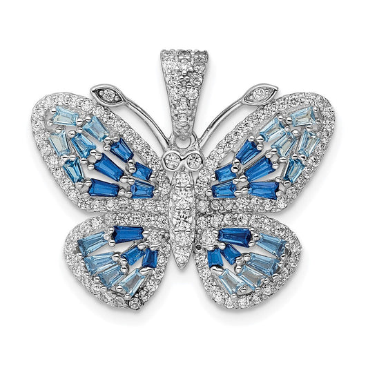 Sterling Silver Polished Blue & White Cubic Zirconia Butterfly Pendant