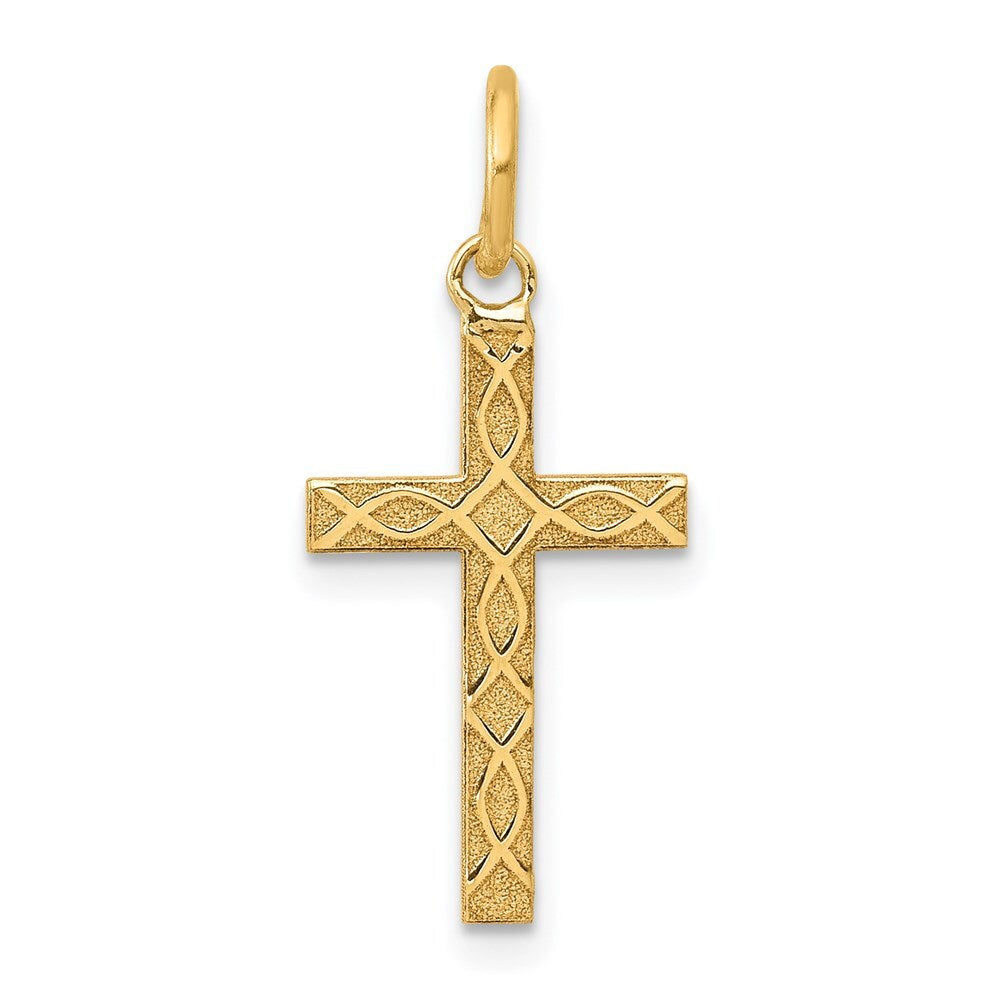 14k Yellow Gold Laser Designed Cross Charm Pendant for Women