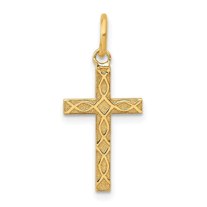 14k Yellow Gold Laser Designed Cross Charm Pendant for Women
