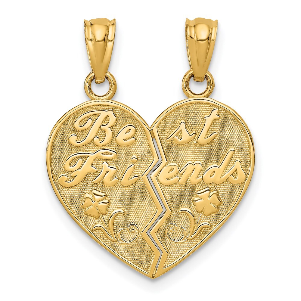 14k Yellow Gold BEST FRIENDS Heart Break Apart Pendants for Women