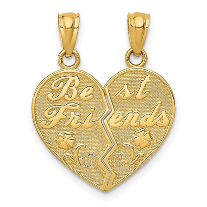 14k Yellow Gold BEST FRIENDS Heart Break Apart Pendants for Women