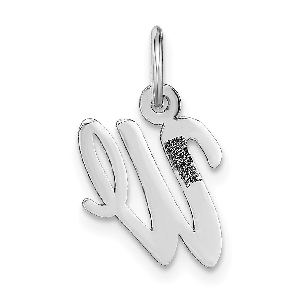 14k White Gold Small Script Letter W Initial Charm Pendant