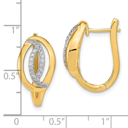14k Yellow Gold Polished Diamond Oval Hinged Hoop Earrings