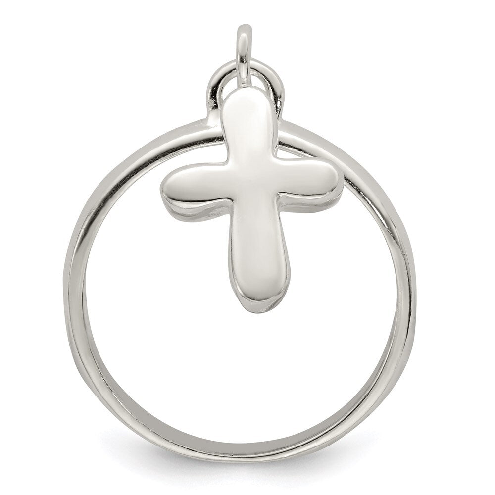 Sterling Silver Solid Cross Dangle Ring Size 6