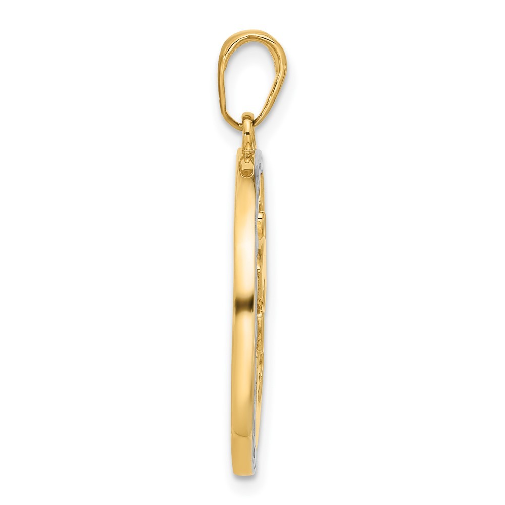 14k Yellow Gold and White Rhodium Diamond-Cut Om in Circle Pendant