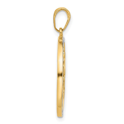 14k Yellow Gold and White Rhodium Diamond-Cut Om in Circle Pendant
