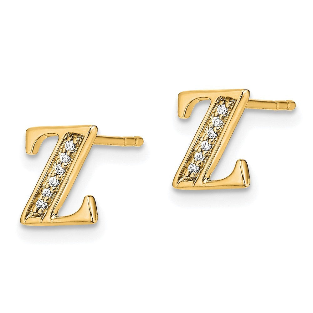 14k Yellow Gold Diamond Initial Z Earrings