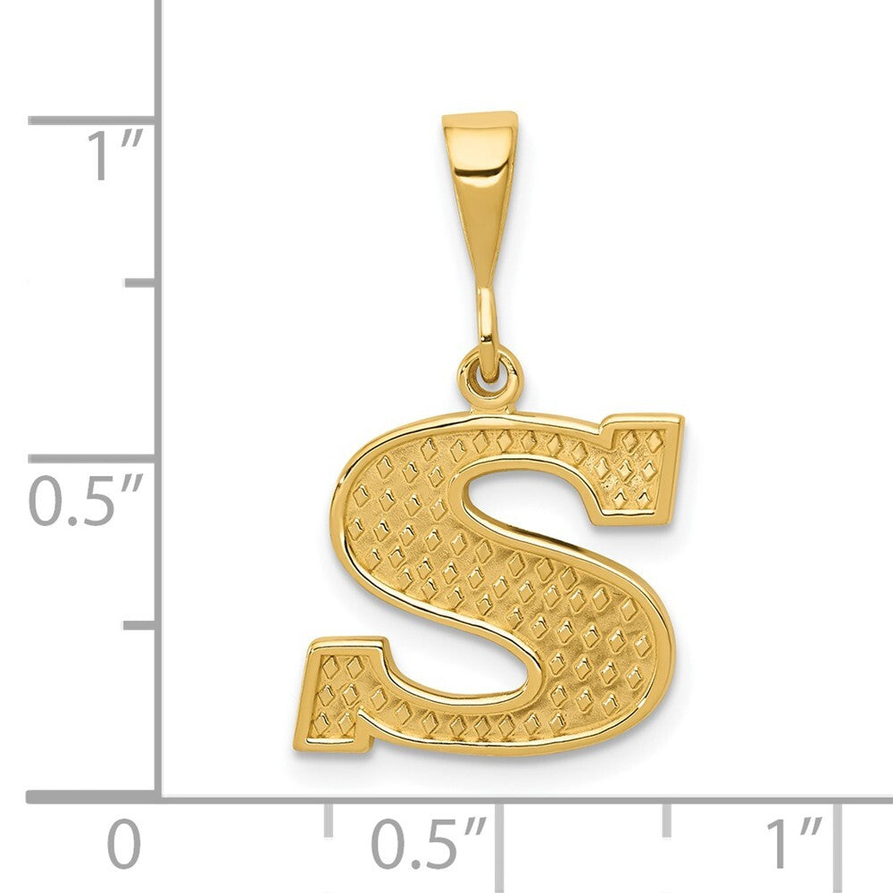 14k Yellow Gold Textured Initial S Charm Pendant for Women