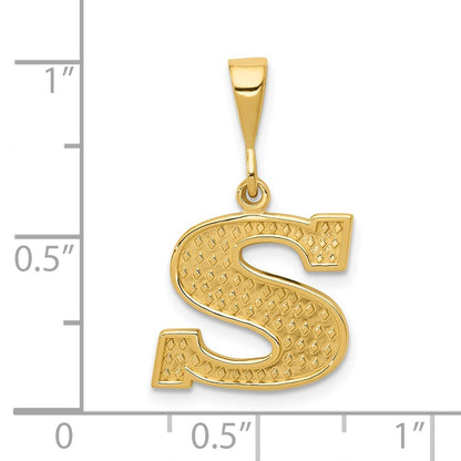 14k Yellow Gold Textured Initial S Charm Pendant for Women